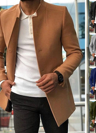 Men's Slim Coat Fashion Single-breasted Solid Color Business Jackets Fall And Winter Tops Outwear Clothing