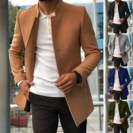 Manteau Slim pour Homme Mode Simple Boutonnage Couleur Unie Vestes D'affaires Automne Et Hiver Hauts Vêtements D'extérieur