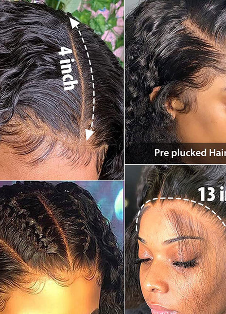 Perruque frontale en T ondulée profonde, coiffure en cheveux humains