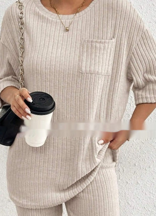 Fashion Rib Knitted Home Clothes 2-piece Set