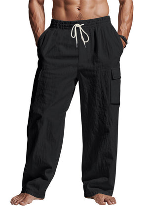 Workwear Multi-pocket Straight Linen Men's Trousers