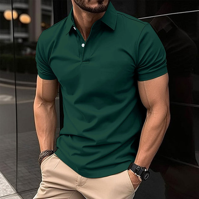 Sommer Kurzarm Polo Shirt Männer Einfarbig Taste Revers Taste Top