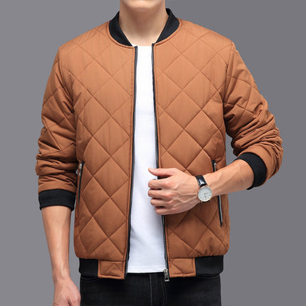 Manteau en coton à couture rhombique tendance pour homme, veste de baseball chaude et épaisse, décontractée, couleur unie, vêtements d'extérieur