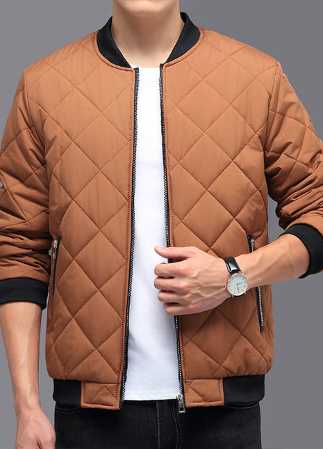 Fashion Rhombic-sewing Design Cotton Coat Winter Warm Thickened Baseball Jacket Casual Solid Color Outwear Clothing For Men