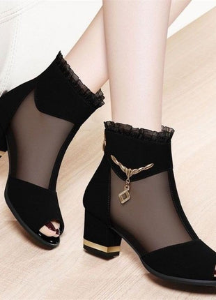 Hollow High Heels Chunky Heel All-matching