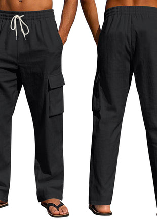 Workwear Multi-pocket Straight Linen Men's Trousers