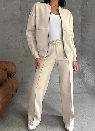 Women's Sports Suits Zipper Jacket And Wide Leg Pants Two-piece Set