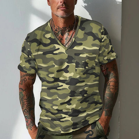 Summer Men's Design Camouflage Breathable Loose Fashion Short Sleeve