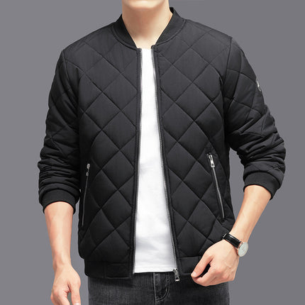 Manteau en coton à couture rhombique tendance pour homme, veste de baseball chaude et épaisse, décontractée, couleur unie, vêtements d'extérieur