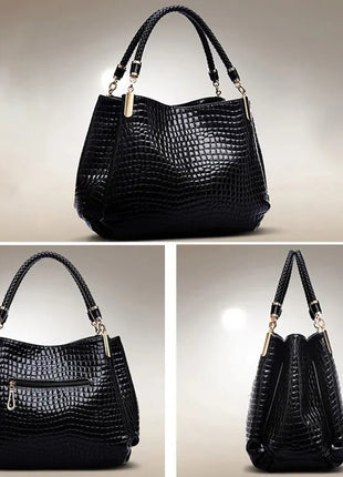 Women's Bag Large Capacity Tote Daily Commute Women's Shoulder Bag Crocodile Print Bright Face Handbag Shopping