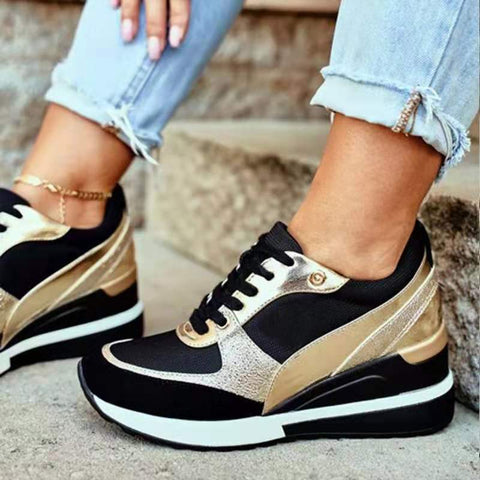 Flache Casual-Sneakers mit Plateau-Colorblock-Pailletten für Damen