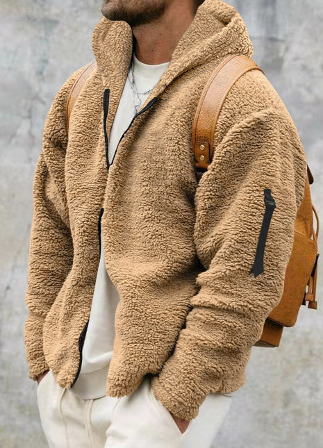 Veste à capuche en peluche pour hommes automne et hiver polaire double face porter manteau chaud avec fermeture éclair veste décontractée ample vêtements de plein air