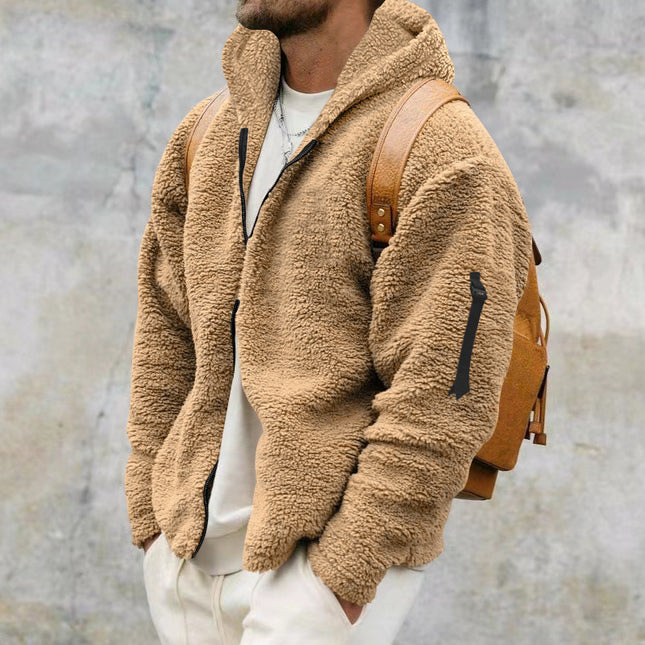 Plüsch-Kapuzenjacke für Herren, Herbst und Winter, Fleece, doppelseitig tragbar, warmer Mantel mit Reißverschluss, lockere Freizeitjacke, Outdoor-Kleidung