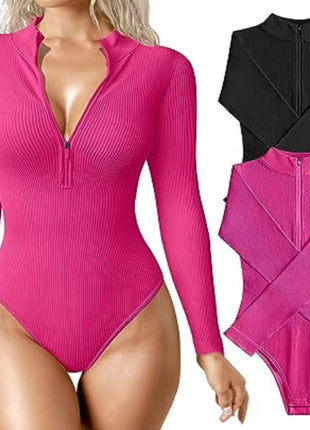 Fashion Long Sleeve Zipper Jumpsuit Seamless Slimming Shapewear For Women Romper