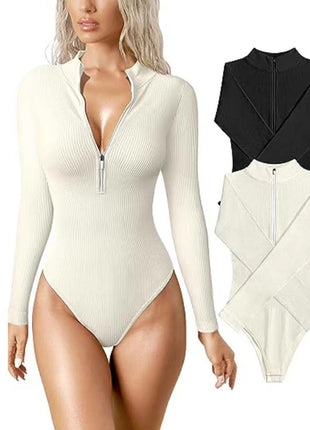 Fashion Long Sleeve Zipper Jumpsuit Seamless Slimming Shapewear For Women Romper