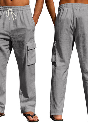 Workwear Multi-pocket Straight Linen Men's Trousers