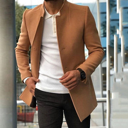 Manteau Slim pour Homme Mode Simple Boutonnage Couleur Unie Vestes D'affaires Automne Et Hiver Hauts Vêtements D'extérieur