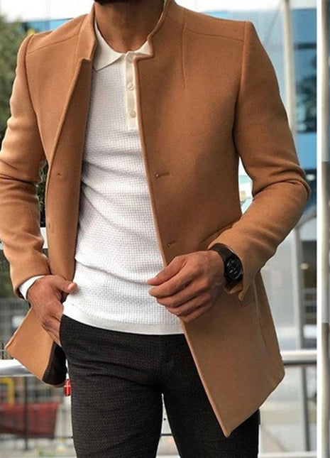 Manteau Slim pour Homme Mode Simple Boutonnage Couleur Unie Vestes D'affaires Automne Et Hiver Hauts Vêtements D'extérieur