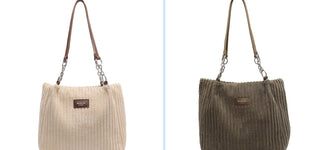 Casual Simple Portable Shopper Tote Bag Corduroy Solid Commuter Zipper Women's Handbag