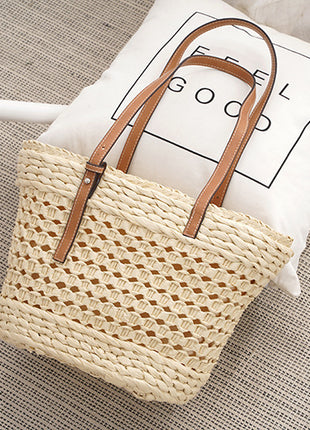 Large Capacity Fashion Urban Simple White Khaki Straw Braided Bag