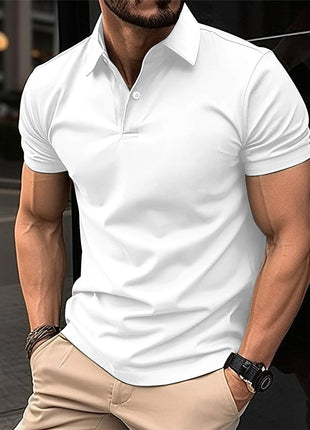 Summer Short Sleeve Polo Shirt Men Solid Color Button Lapel Button Top