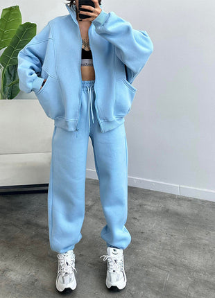 Sports Suits With Pockets Stand-up Collar Zipper Cardigan And Drawstring Trousers Fashion Jogger Set Outfits Tracksuits Women's Clothing